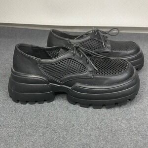 Lady Go Diva Platform Oxford Womens 7 Black Mesh Lug Sole Chunky Edgy Goth EUC